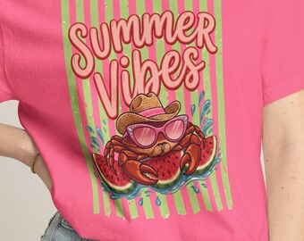 Camiseta con estampado de cangrejo y sandía "Summer Vibes" en colores que brindan comodidad.