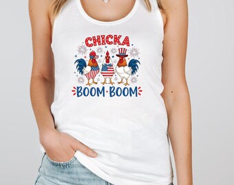 Usa Tank Top, 4th of July Chicka Boom Boom T-Shirt, Funny 4th of July Shirt, Patriotic Chicken Tee, Independence Day Outfit, Summer Top