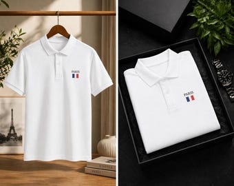 Embroidered Paris Polo Shirt | 100% Ring-Spun Cotton barkcloth, Minimalist Style