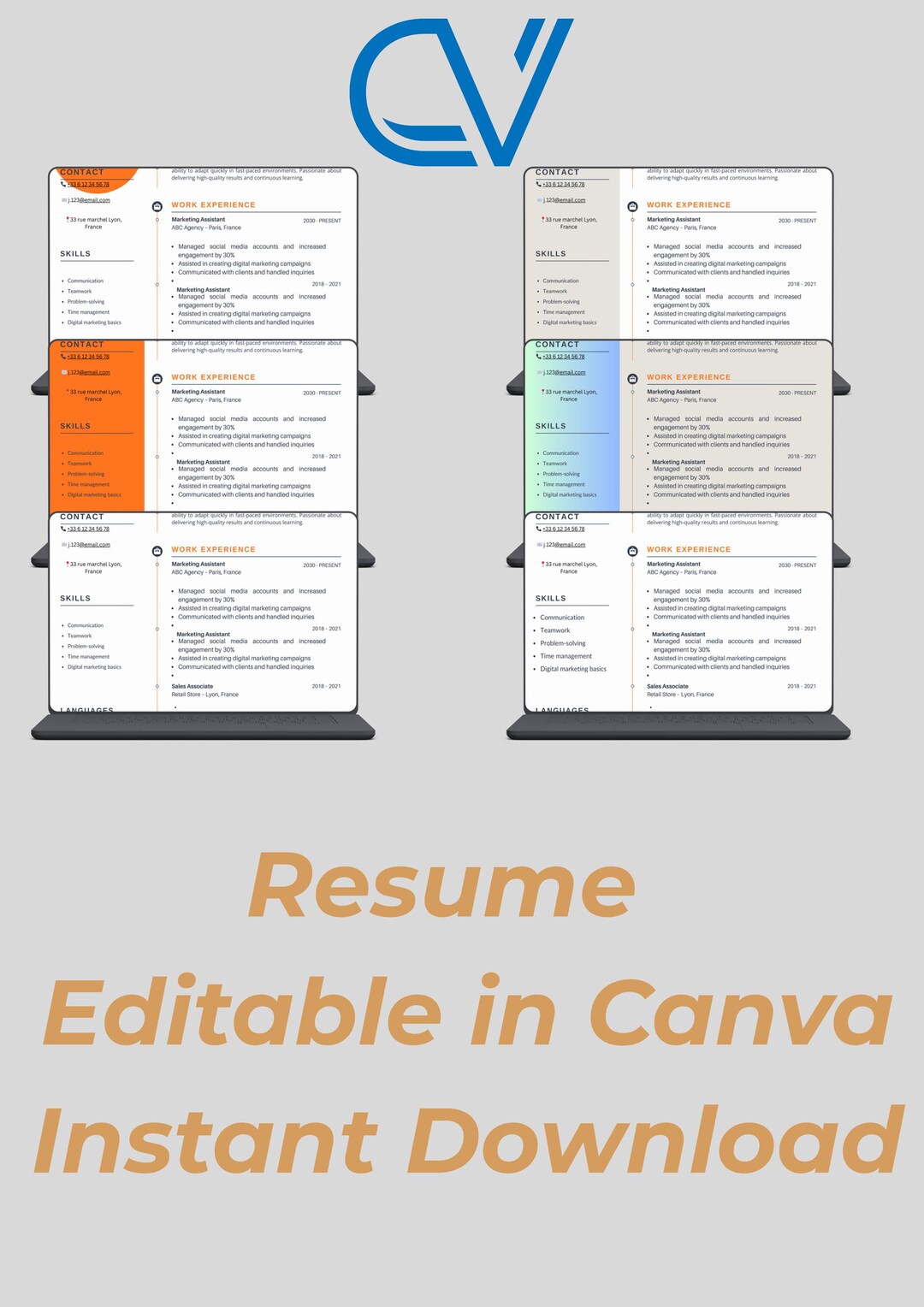 Resume Template Canva 10 Editable CV, Professional , Modern Resume Pack ...