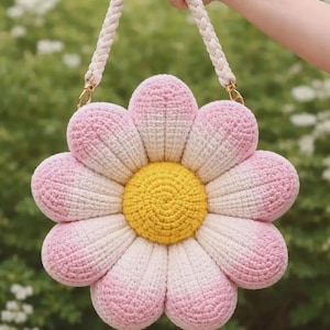 Daisy Flower Bag Crochet Pattern PDF, 3D Puff Flower Purse, Cute Handmade Tote, Step-by-Step Tutorial, Amigurumi Style Bag