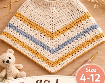 Kids Poncho Crochet Pattern PDF | Sizes 4–12 Years | Easy Crochet Pattern | DIY Children Poncho