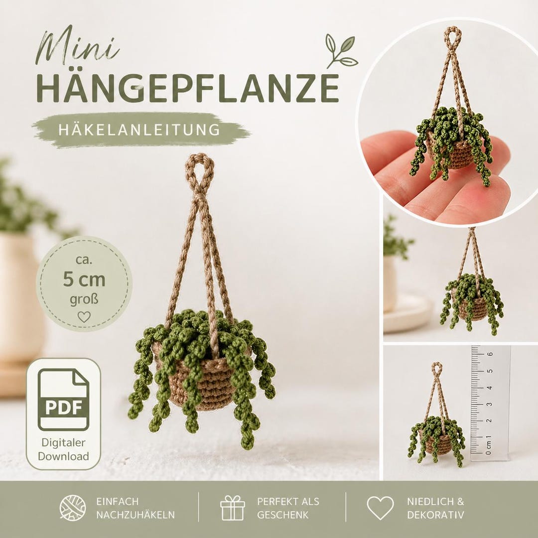 Mini Hanging Plant Crochet Pattern PDF | Amigurumi Plant 5 Cm | Small ...