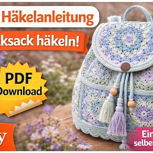 Boho Häkelrucksack Anleitung PDF – Mandala Rucksack häkeln, Granny Squares, DIY Crochet Backpack Pattern Deutsch