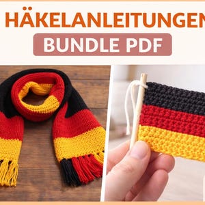 Deutschland Häkelanleitungen Bundle PDF – Schal & Flagge, Fußball WM Fan Deko DIY, Crochet Pattern Deutsch
