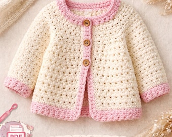 Crochet Baby Cardigan Pattern PDF | 0–2 Years | Beginner Friendly | Long Sleeve Baby Jacket | Easy Crochet Pattern | Instant Download