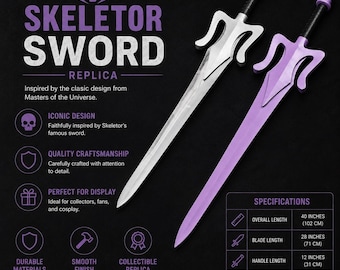 Skeletor He-Man Sword Replica Set – Fantasy Cosplay Props, Retro Collector Blades (40 inch)