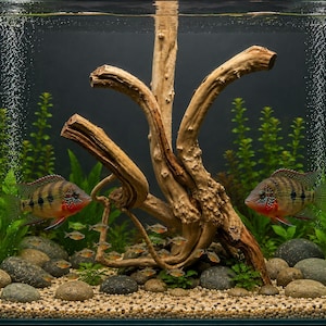 Large Natural Spiderwood driftwood display with seriyu stones mounted on a slate base (15x10)