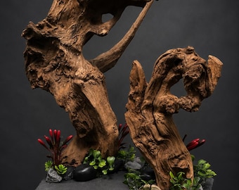 Aquarium/Terrarium Driftwood display  with Seiryu Stone, Slate Base Centerpiece (12x8)