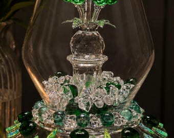 Elegant 12” Glass Vase Centerpiece with emerald green Crystal Rose