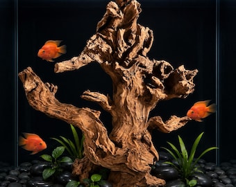 Natural Driftwood Aquarium Decor, Slate Base Centerpiece (17"x14")
