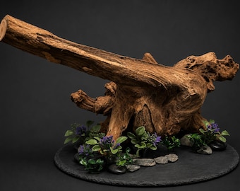 Aquarium/Terrarium Natural Driftwood display with Slate Base Centerpiece (16Lx8H)