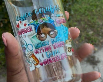 Coffee Scrubs Chaos Nurse Life Glass Cup, 16oz Glass Can Cup with Bamboo Lid and Straw, Nurse Gift