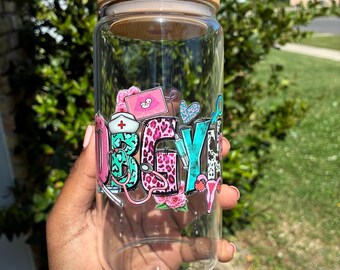 OBGYN Glass Cup, 16oz Glass Can Cup with Bamboo Lid and Straw, OBGYN Gift, Women’s Health Coffee Cup