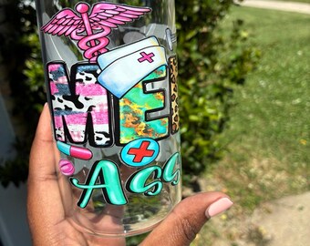 Medical Assistant Glass Cup, 16oz Glass Can Cup with Bamboo Lid and Straw, Medical Assistant Gift, Cute Coffee Cup