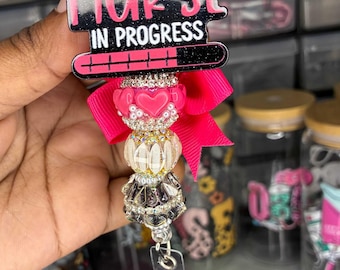 Premium Beaded Nurse in Progress Badge Reel | Nursing Student Badge Reel | Pink Nurse Badge Reel | CNA RN Badge Reel | Ready to Ship