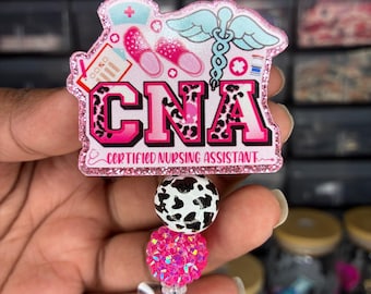 CNA Pink Leopard Beaded Badge Reel, CNA Badge Holder, Cute Nurse Assistant ID Reel, Healthcare Accessory