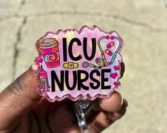 ICU Energy Nurse Badge Reel, ICU Nurse Badge Holder, Critical Care ID Reel, Healthcare Worker Accessory