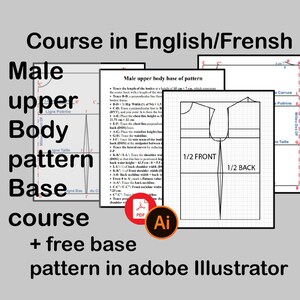 Male Bodice Block Pattern Course | Fashion Pattern Making Tutorial | PDF + AI Template | English & French | Beginner Sewing