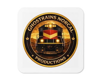 Montaña rusa Ghost Trains con logo de Norcal Productions y respaldo de corcho