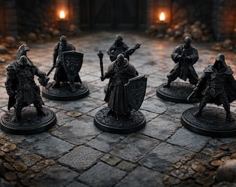 D&D RPG Hero Miniatures Minifigure 35mm PLA for RPG Board Games - Black/Unpainted 3D Printed