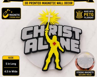 Decoración magnética de pared "Solo Cristo" Imán para gamers cristianos Impreso en 3D PETG Decoración de fe Regalo cristiano Exhibidor de pared o refrigerador de 5" Inspirado en He-Man