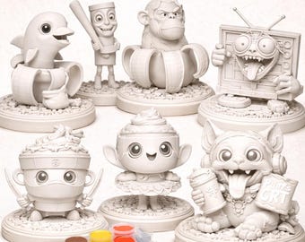 Figuras divertidas impresas en 3D con el meme "Brainrot" – Elige tu personaje / Decoración de escritorio adorable / Coleccionables kawaii Miniaturas sin pintar de 80 mm (pintura incluida)