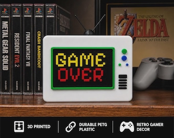 Retro CRT TV "Game Over" Sign 3D Printed Gamer Desk Decor PETG 5x5