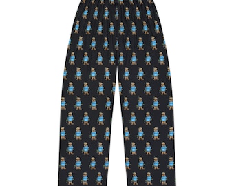 Pantalones de pijama para mujer con estampado de pingüinos azules / Ropa de estar por casa con estampado integral