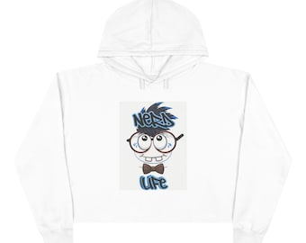 Customs Nerds Life Graphic Crop Hoodie | Cute Nerd Cartoon, Glasses & Bow Tie