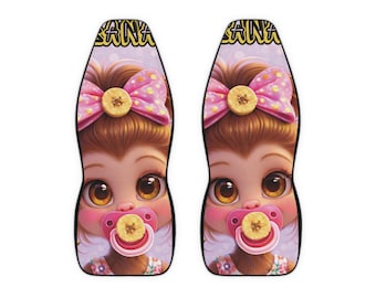 Custom BABI BANATICS Girl Monkey Car Seat Covers | Pacifier Bow Design