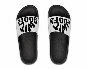 Sandalias deslizantes personalizadas WIT GOOFY / Sandalias planas blancas y negras