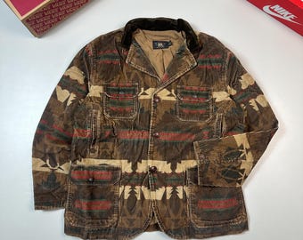 Vintage 90s 00s western USA cowboy type Ralph Lauren Double R rrl button blazer jacket Avantgarde Aztec printed realtree camo