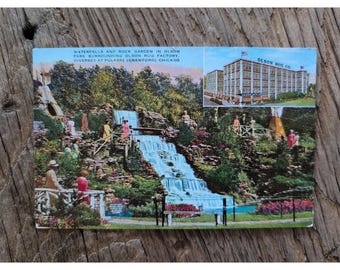 Wasserfall und Rock Garden Olson Park Chicago Nicht gepostet Vintage Antike Postkarte