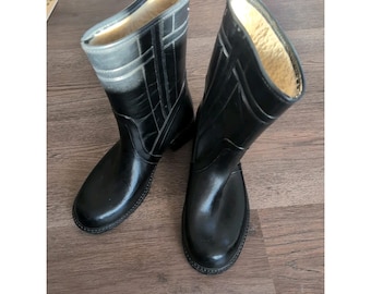 Botas de lluvia impermeables estilo vintage para hombre talla 8 y mujer talla 9.5 (EE. UU.), botas de agua de goma negras