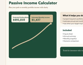 Passive Income Calculator Spreadsheet | Income Projection Tracker | Finance Tool
