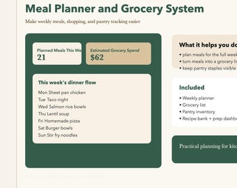 Meal Planner and Grocery List Printable | Weekly Menu Planner | Home Planning Tool