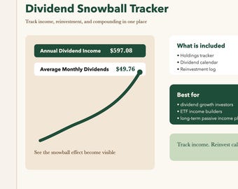 Dividend Snowball Tracker Spreadsheet | Dividend Income Calculator | Investing Tool