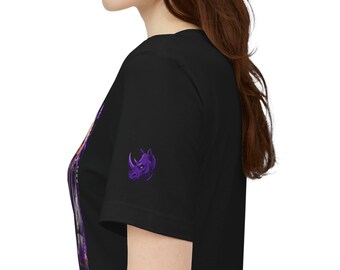 Rhyno Joose Graphic Tee | Retro Biker Illustration, Purple Neon