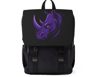Purple Rhino Head Backpack | Black Casual Shoulder Backpack