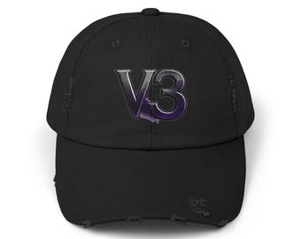 V3 Metallic Logo Cap | Distressed Black Baseball Hat