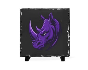 Purple Rhino Head Slate Desk Plaque | Gaming Mascot, Esports Decor