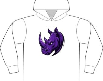 Purple Rhino Head Hoodie | Athletic Mascot, Bold Animal Logo