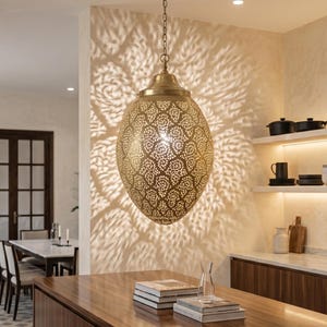 Lámpara colgante Mandala de latón hecha a mano – Lámpara de techo geométrica de estilo arabesco marroquí