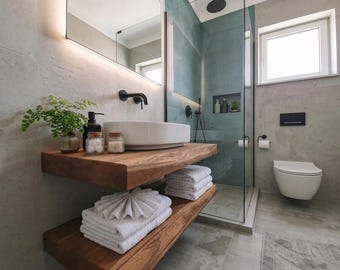 Regal Schwebend Eiche | Massivholzregal Wandboard Holz | Floating Vanity Sink Stand | Wooden Wall Shelf