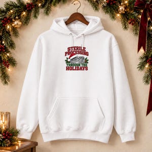 Weihnachtshoodie für Sterilgutaufbereitung, Geschenkidee für Fachkräfte der Sterilgutversorgung, Design für chirurgische Instrumente, Unisex Gildan 18500
