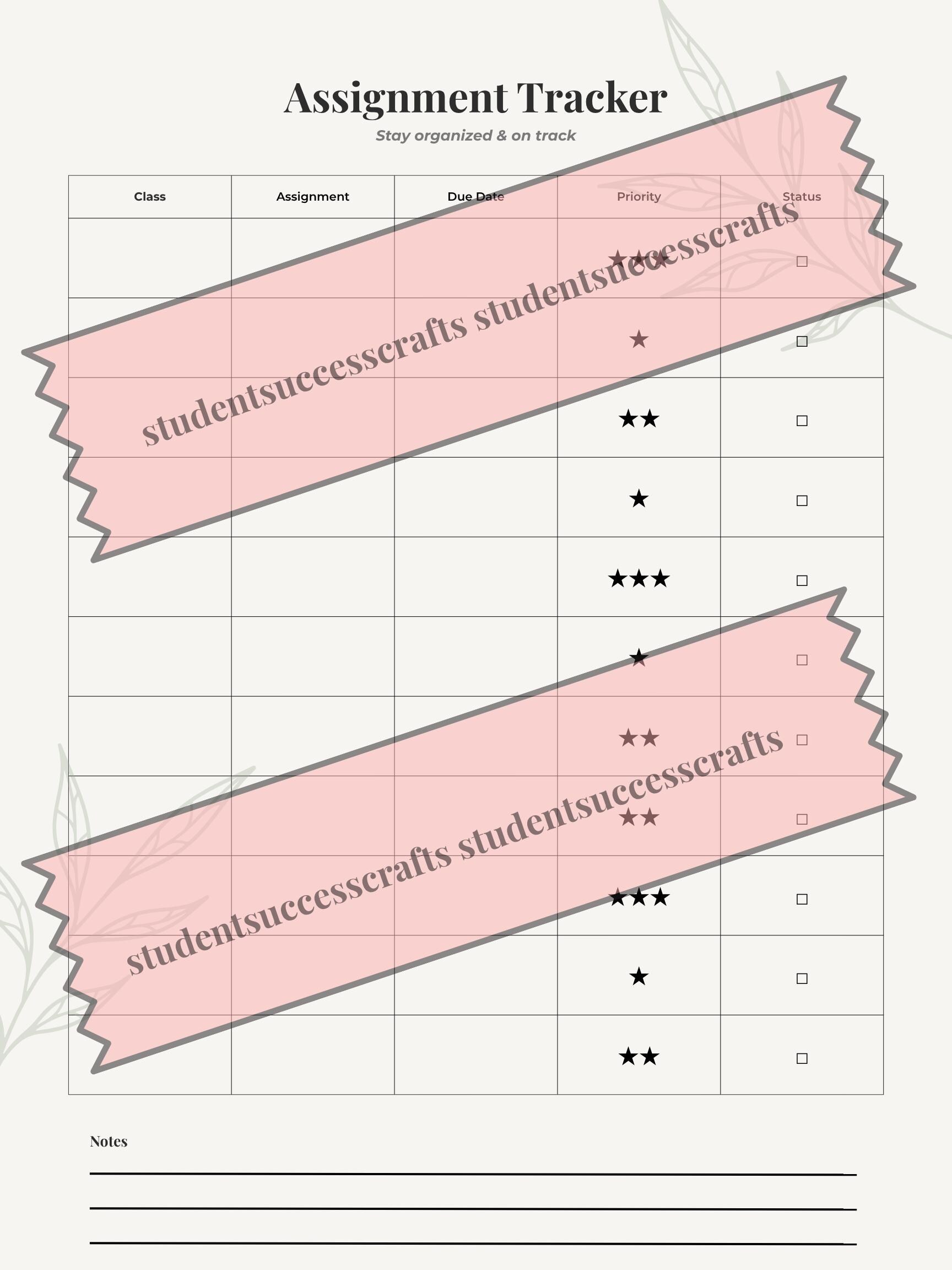 Printable Assignment Tracker | Student Planner PDF | Homework Organizer ...