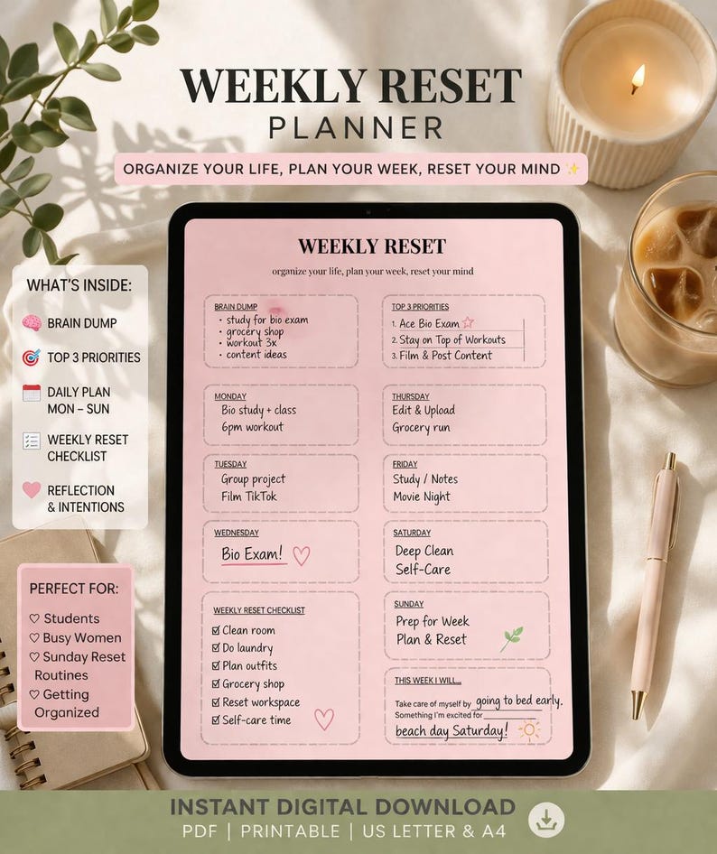 Weekly Reset Planner Printable - Etsy