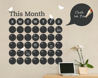 Sticker calendrier mural tableau : agenda mensuel, motif à pois quotidiens