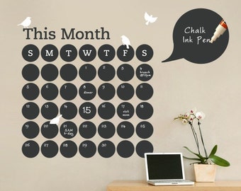 Daily Dot Calendar Decal, Chalkboard Wall Decals, Monthly Planner, Chalkboard Planner - by Simple Shapes